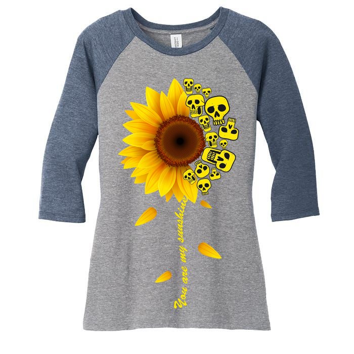 You Are My Sunshine Sunflower Skulls Women's Tri-Blend 3/4-Sleeve Raglan Shirt