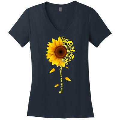 You Are My Sunshine Sunflower Skulls Women's V-Neck T-Shirt