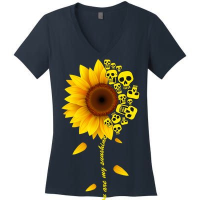 You Are My Sunshine Sunflower Skulls Women's V-Neck T-Shirt