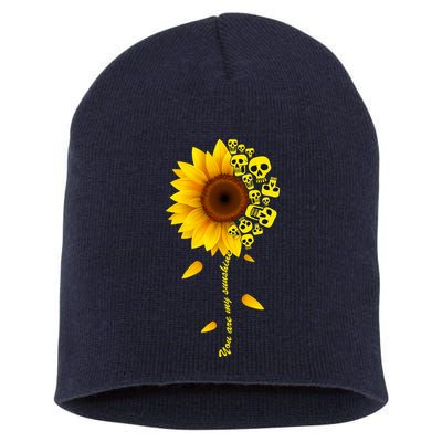 You Are My Sunshine Sunflower Skulls Short Acrylic Beanie