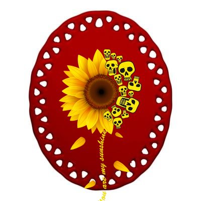 You Are My Sunshine Sunflower Skulls Ceramic Oval Ornament