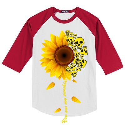 You Are My Sunshine Sunflower Skulls Kids Colorblock Raglan Jersey