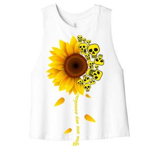 You Are My Sunshine Sunflower Skulls Women's Racerback Cropped Tank