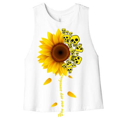 You Are My Sunshine Sunflower Skulls Women's Racerback Cropped Tank