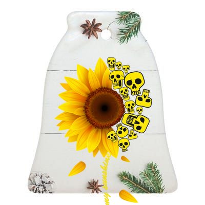 You Are My Sunshine Sunflower Skulls Ceramic Bell Ornament