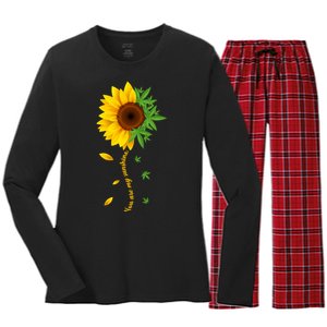 You Are My Sunshine Weed Sunflower Marijuana  Women's Long Sleeve Flannel Pajama Set 