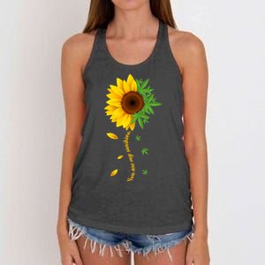 You Are My Sunshine Weed Sunflower Marijuana  Women's Knotted Racerback Tank