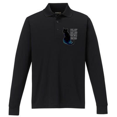 You Are Strong Resilient You Will Defeat This Shit Cat Performance Long Sleeve Polo