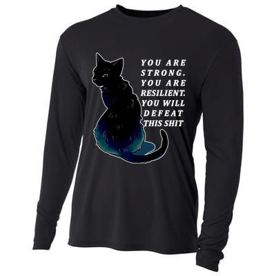 You Are Strong Resilient You Will Defeat This Shit Cat Cooling Performance Long Sleeve Crew