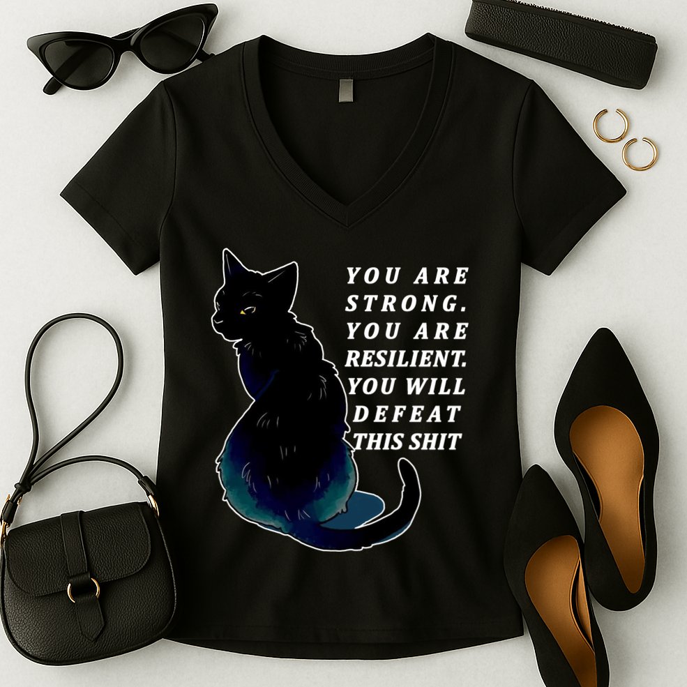 You Are Strong Resilient You Will Defeat This Shit Cat Women's V-Neck T-Shirt