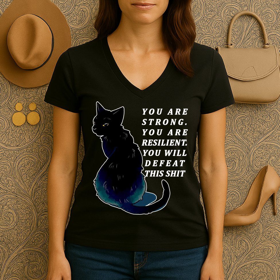 You Are Strong Resilient You Will Defeat This Shit Cat Women's V-Neck T-Shirt