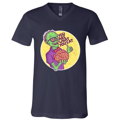 You Are What You Eat Zombie Nerd Brains V-Neck T-Shirt