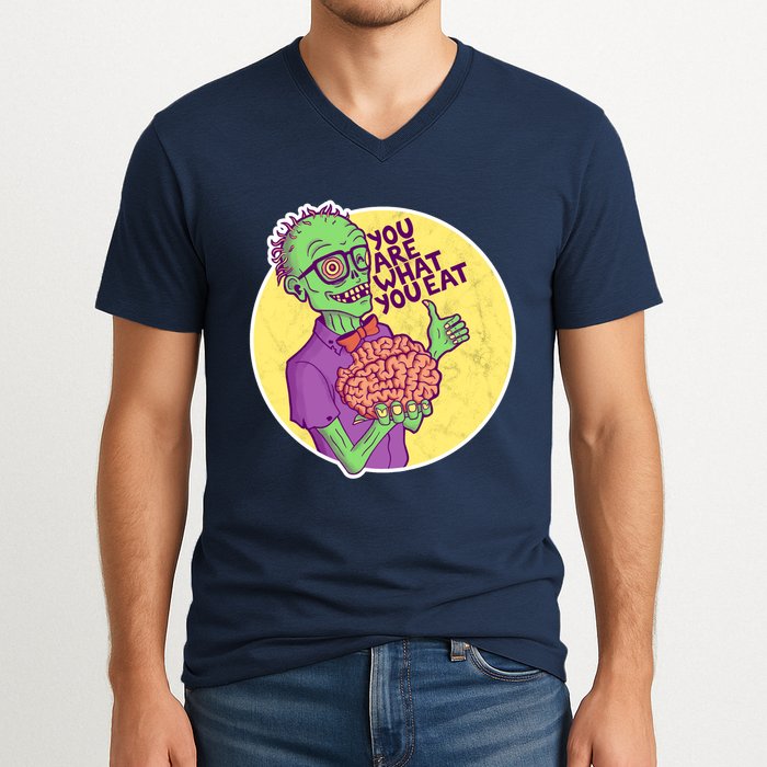 You Are What You Eat Zombie Nerd Brains V-Neck T-Shirt