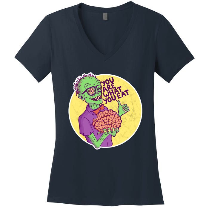 You Are What You Eat Zombie Nerd Brains Women's V-Neck T-Shirt
