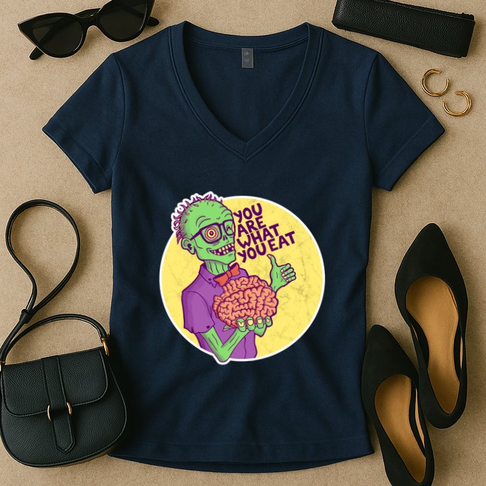 You Are What You Eat Zombie Nerd Brains Women's V-Neck T-Shirt