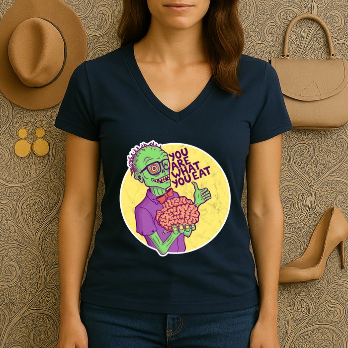 You Are What You Eat Zombie Nerd Brains Women's V-Neck T-Shirt