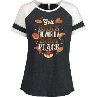 You Bake The World A Better Place Enza Ladies Jersey Colorblock Tee