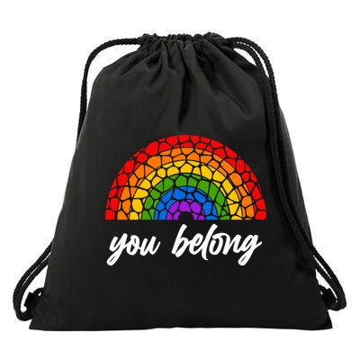 You Belong LGBTQ Stone Pattern Rainbow Drawstring Bag