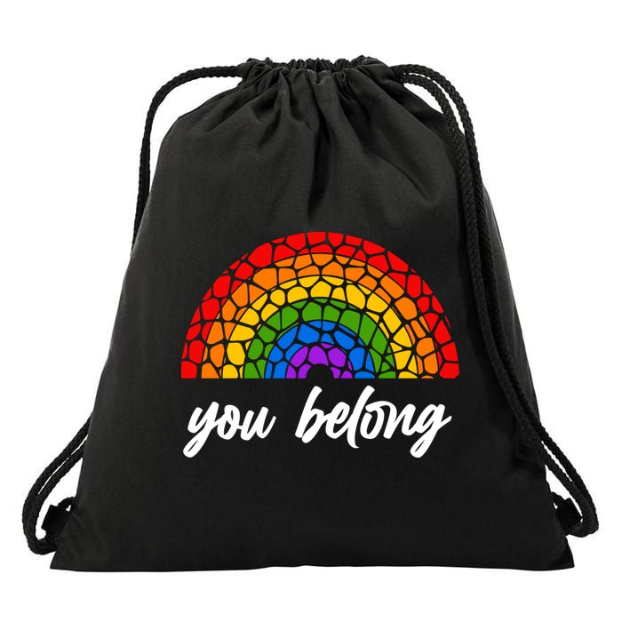 You Belong LGBTQ Stone Pattern Rainbow Drawstring Bag