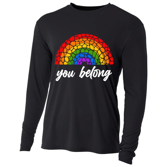 You Belong LGBTQ Stone Pattern Rainbow Cooling Performance Long Sleeve Crew