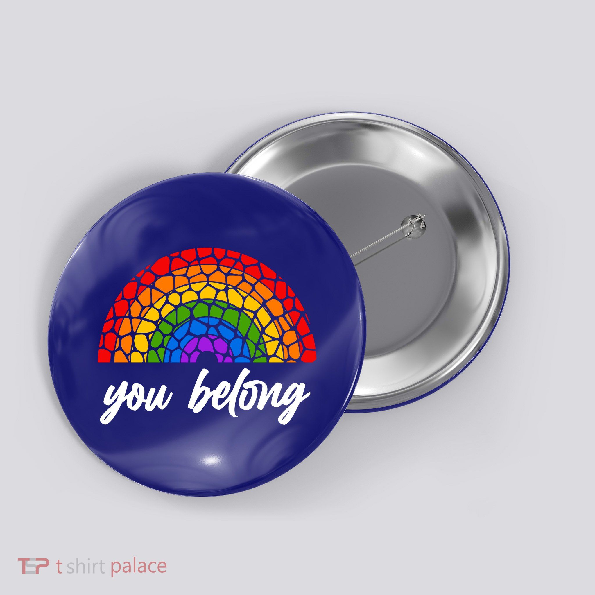 You Belong LGBTQ Stone Pattern Rainbow Button