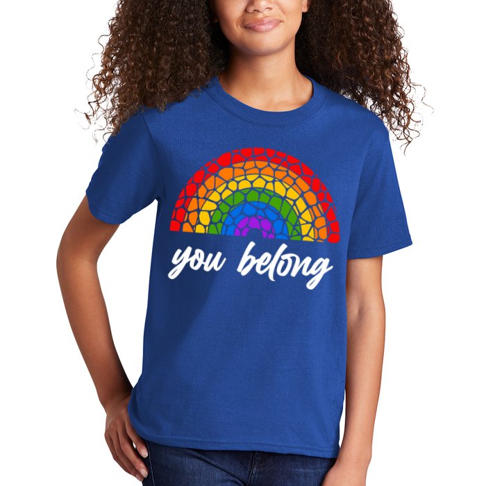 You Belong LGBTQ Stone Pattern Rainbow Kids T-Shirt