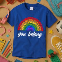 You Belong LGBTQ Stone Pattern Rainbow Kids T-Shirt