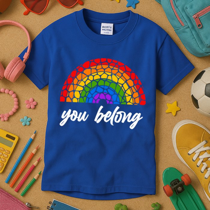 You Belong LGBTQ Stone Pattern Rainbow Kids T-Shirt