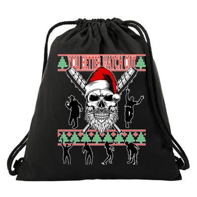 You Better Watch Out Zombie Santa Ugly Christmas Drawstring Bag