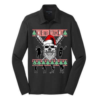 You Better Watch Out Zombie Santa Ugly Christmas Silk Touch Performance Long Sleeve Polo