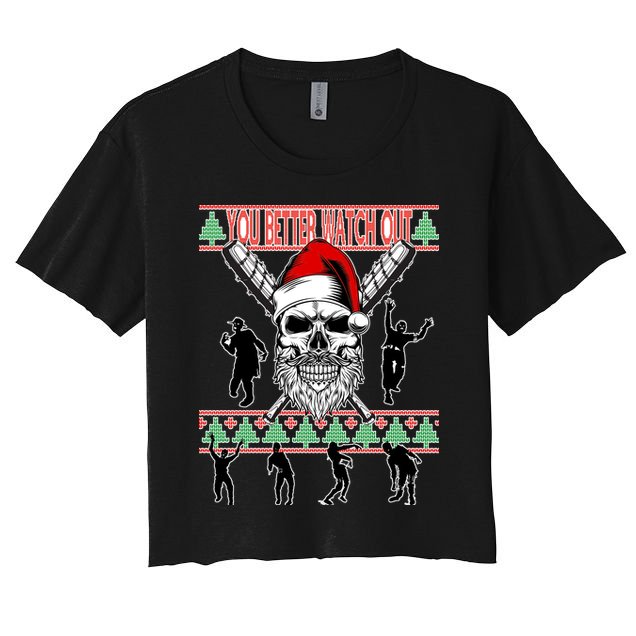 You Better Watch Out Zombie Santa Ugly Christmas Crop Top