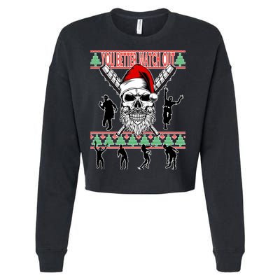 You Better Watch Out Zombie Santa Ugly Christmas Cropped Pullover Crew