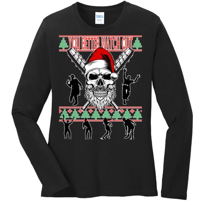 You Better Watch Out Zombie Santa Ugly Christmas Ladies Long Sleeve Shirt