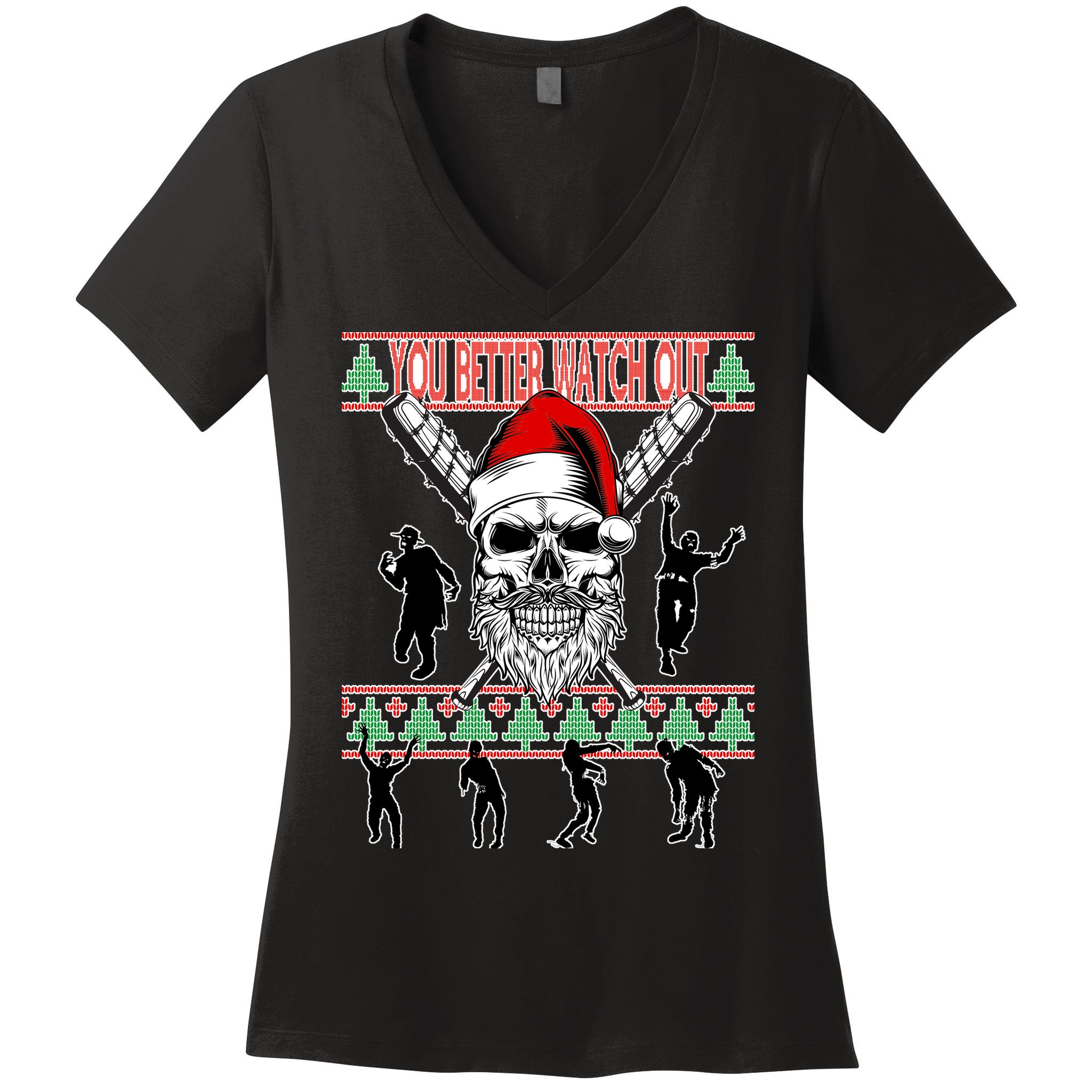 You Better Watch Out Zombie Santa Ugly Christmas Women's V-Neck T-Shirt