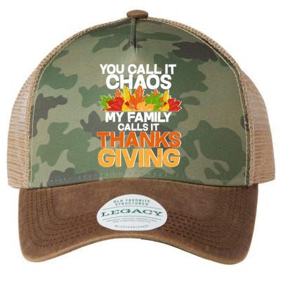 You Call It Chaos My Family Calls It Funny Thanksgiving Legacy Tie Dye Trucker Hat