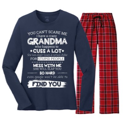 You Can't Scare Me I Have a Crazy Grandma Women's Long Sleeve Flannel Pajama Set 