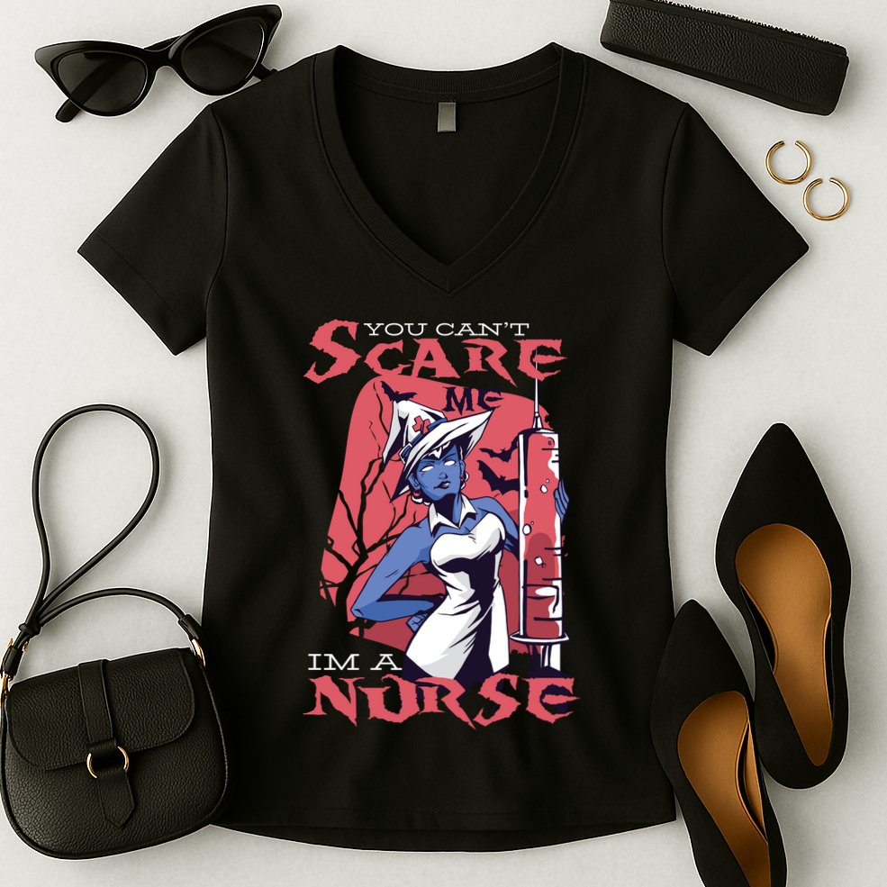 You Can't Scare Me I'm A Nurse Women's V-Neck T-Shirt