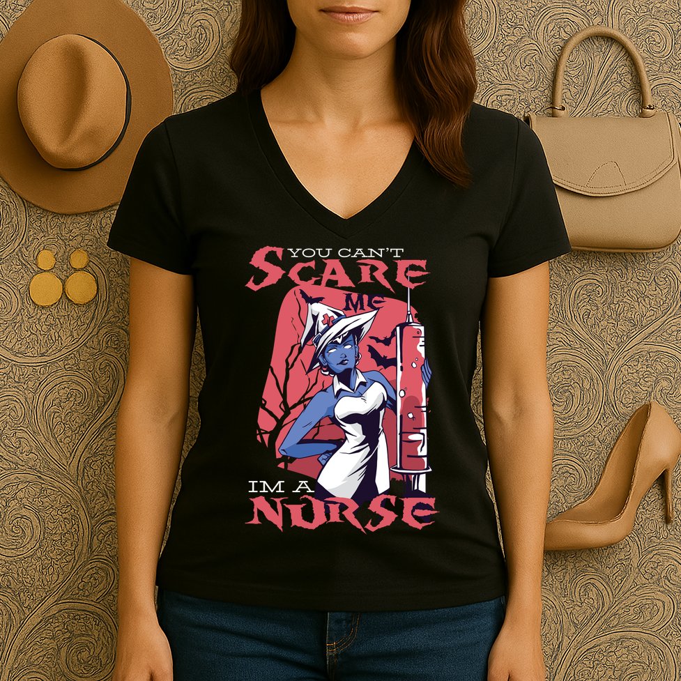 You Can't Scare Me I'm A Nurse Women's V-Neck T-Shirt