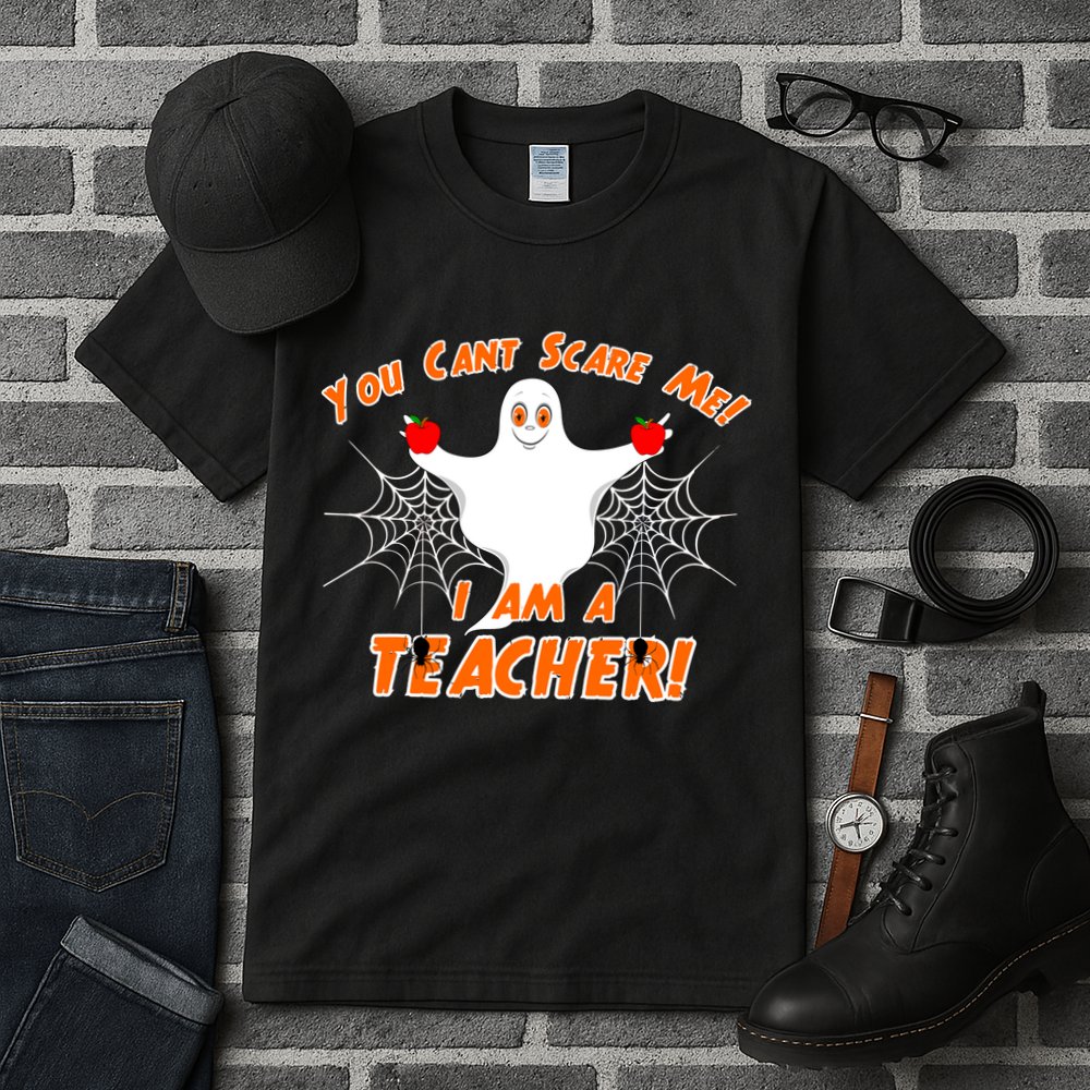 You Can't Scare Me I'm a Teacher Halloween Ghost Spiders Tall T-Shirt