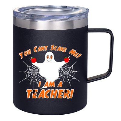 You Can't Scare Me I'm a Teacher Halloween Ghost Spiders 12oz Stainless Steel Coffee Mug