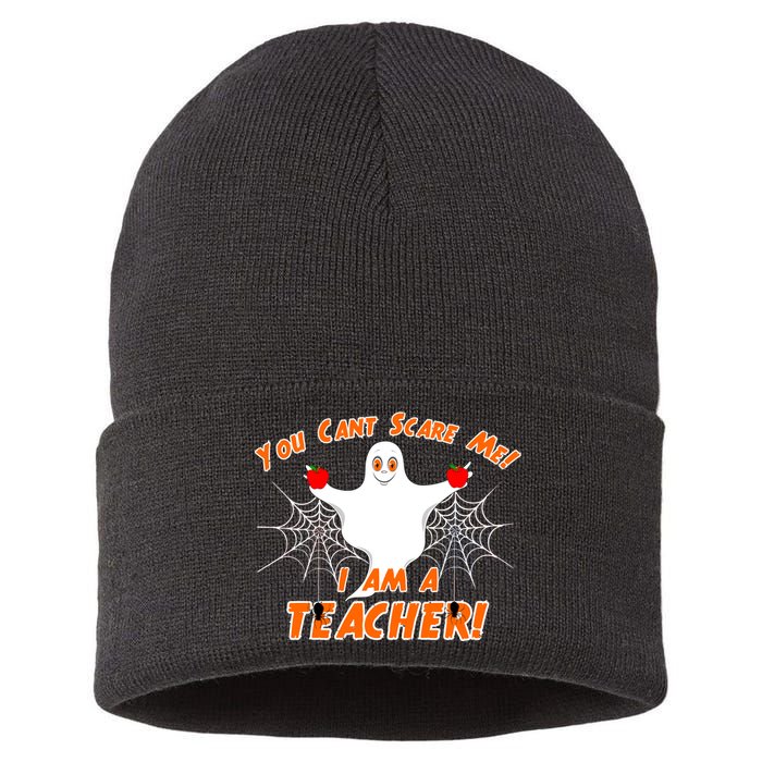 You Can't Scare Me I'm a Teacher Halloween Ghost Spiders Sustainable Knit Beanie