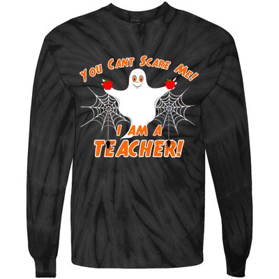 You Can't Scare Me I'm a Teacher Halloween Ghost Spiders Tie-Dye Long Sleeve Shirt