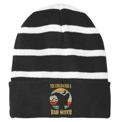 You Coulda Had A Bad Witch Halloween Striped Beanie with Solid Band