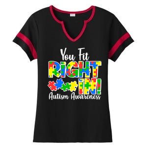 You Fit Right In Autism Awareness Ladies Halftime Notch Neck Tee