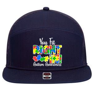 You Fit Right In Autism Awareness 7 Panel Mesh Trucker Snapback Hat