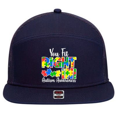 You Fit Right In Autism Awareness 7 Panel Mesh Trucker Snapback Hat