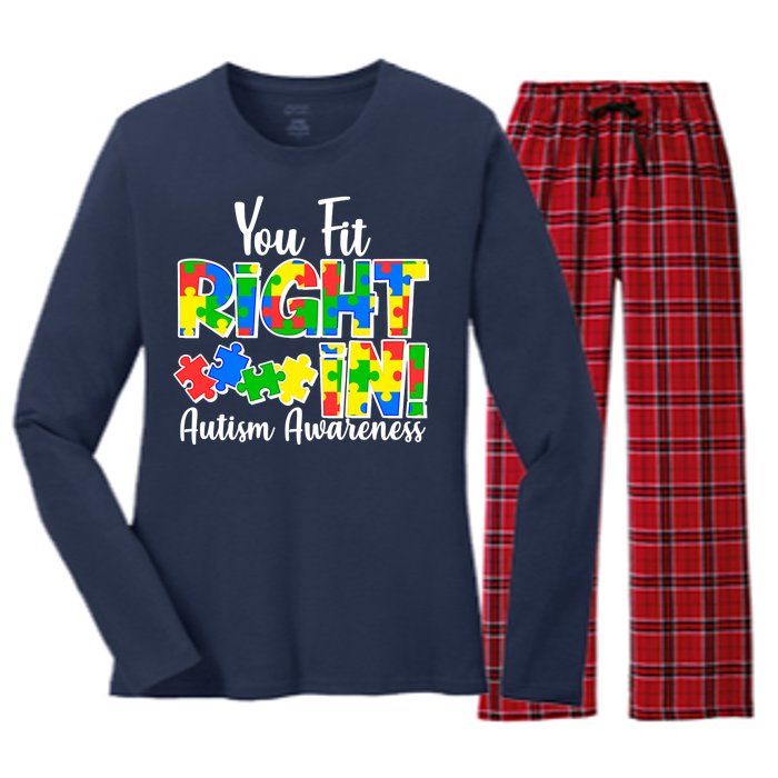 You Fit Right In Autism Awareness Women's Long Sleeve Flannel Pajama Set 