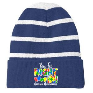 You Fit Right In Autism Awareness Striped Beanie with Solid Band