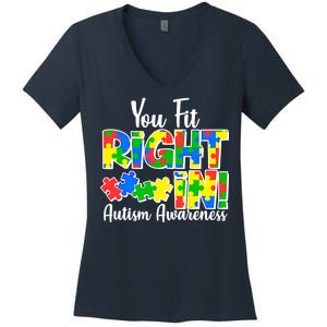 You Fit Right In Autism Awareness Women's V-Neck T-Shirt