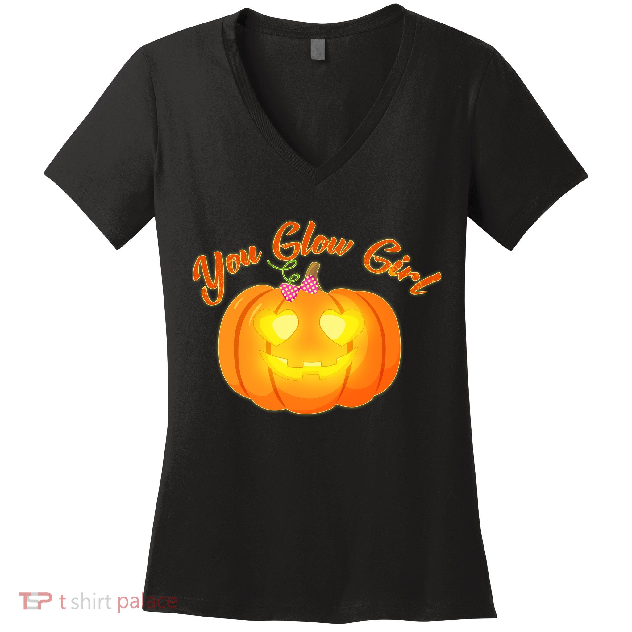You Glow Girl Cute Pumpkin Women's V-Neck T-Shirt